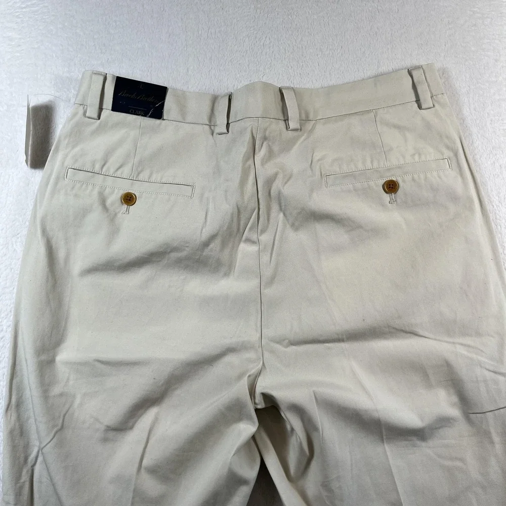 Brooks Brothers Clark Pants Mens 33x34 Beige Stretch Chino Flat Front Casual